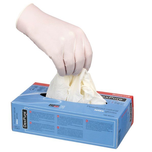 Disposable gloves natural latex, lightly powdered